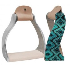 Showman Lightweight twisted angled aluminum stirrups with shimmering teal Navajo