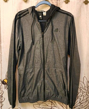 adidas Men's Gray Hooded Full-Zip Track Jacket Zipped Pockets Polyester M