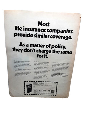 1974 1970s Bankers Life Insurance Vintage Print Ad Policy Cost Coverage