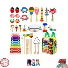 33-Piece Rainbow Kids Musical Instruments Set - Educational Wood Percussion Toys