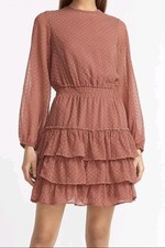 NWT Express Swuiss Dot Tiered Smocked Waist Lined Cocoa Dress, Sz Small.