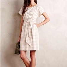 Anthropologie Ribboned Poplin Gingham Dress Size 2
