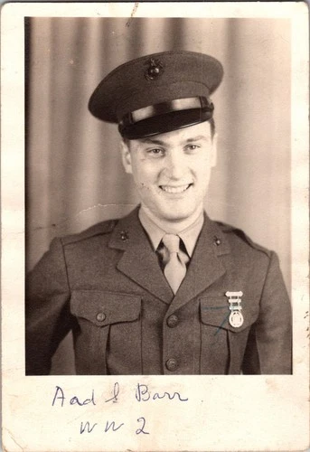 Vintage WWII US Marine Corps Soldier Portrait Photograph Aad L Barr WW2 Era