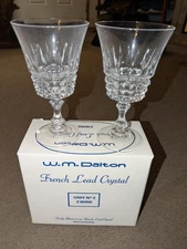 W.M. Dalton French 24% Lead Crystal #2  Set Of 2 Wine Glasses 