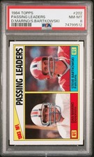 1984 Topps #202 1983 Passing Leaders (Dan Marino / Steve Bartkowski) PSA 8