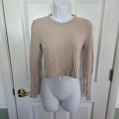Babaton Aritzia Beige Ribbed Wool Linen Blend Cropped Sweater Small WLV1-3493-36