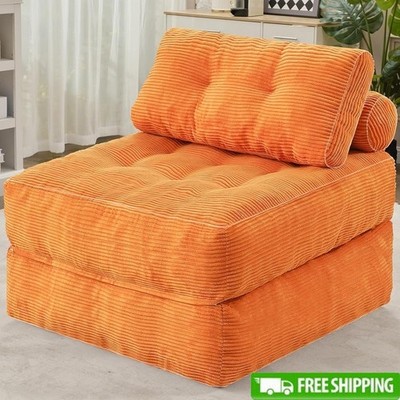 3-in-1 Convertible Futon Sofa Bed Corduroy Folding Chair W/ Dual Pillows New