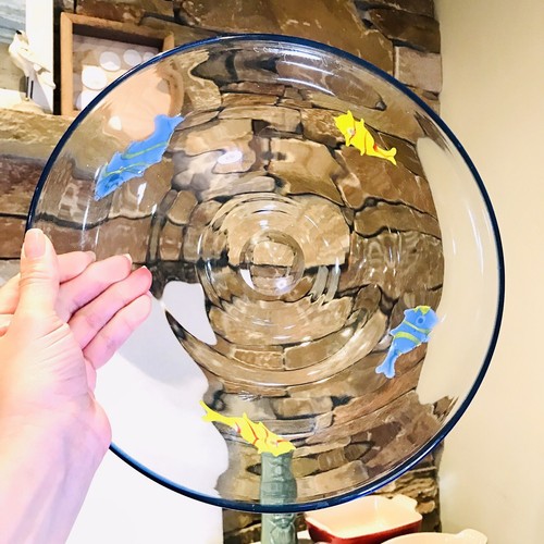 Set Of 4 Hand Blown Annieglass Santa Cruz Fish Dinner Plate 10-1/2" Signed Blue - Picture 7 of 11