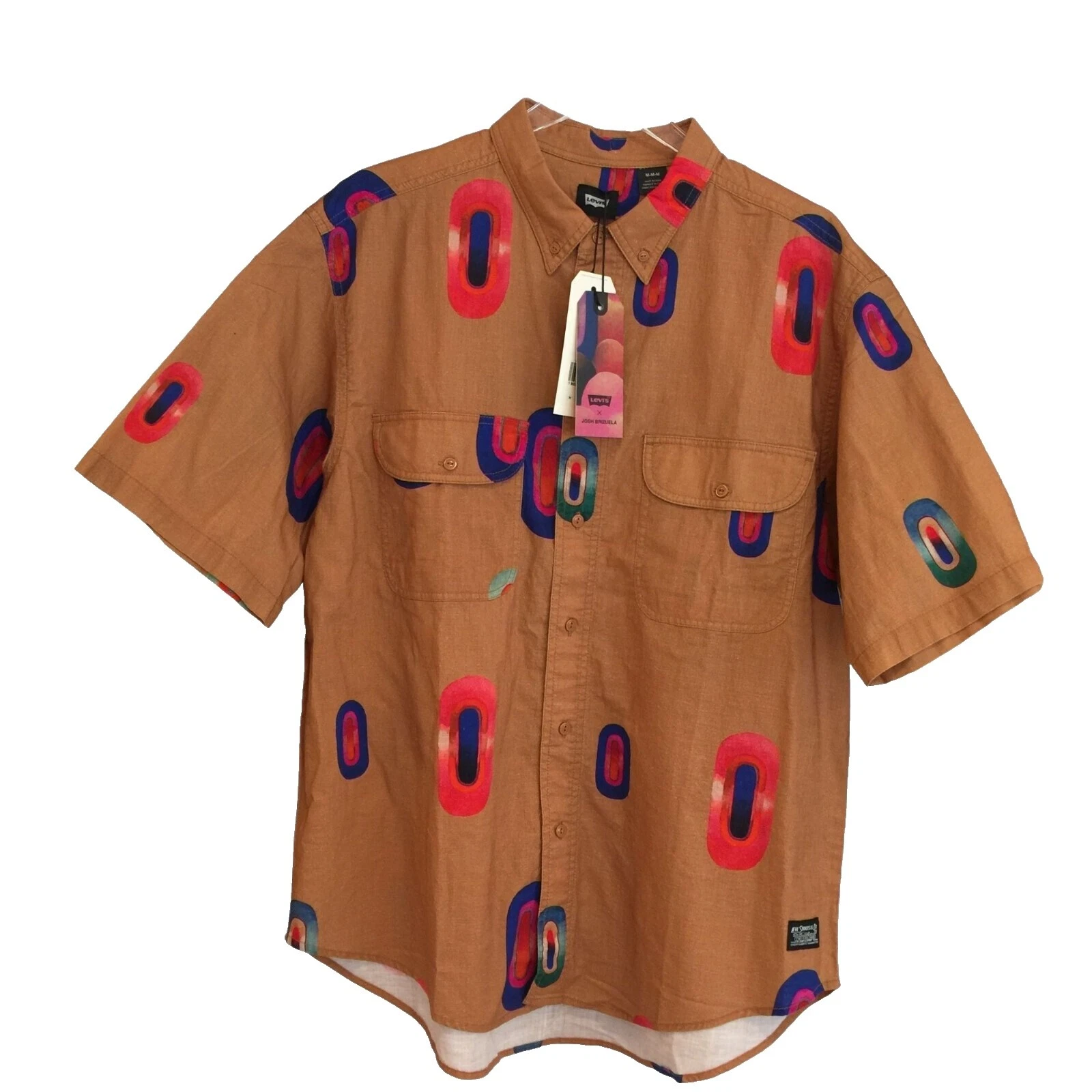 Size M Cotton Short Sleeve Regular Size Casual Button-Down Shirts for Men