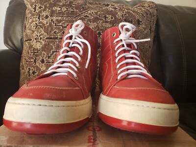 Ferragamo♪SALE♪0783442 SALVATORE FERRAGAMO Hi Top Sneakers Men Red Leather 11 UK