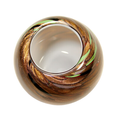 Glittery Copper Art Glass Globe Orb Planter Vase Round Votive Tea Candle Holder