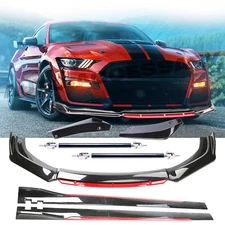 For Ford Mustang Front Bumper Lip Spoiler Body Kit+Side Skirt Glossy black+rd