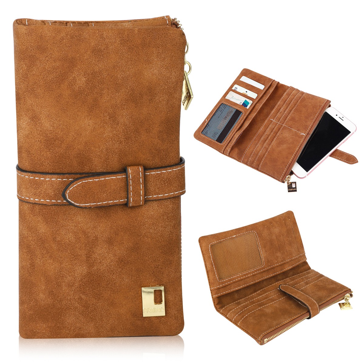 ★ sale ★ leather long wallet Brown Women Lady Suede Leather Long Wallet Card Holder Purse
