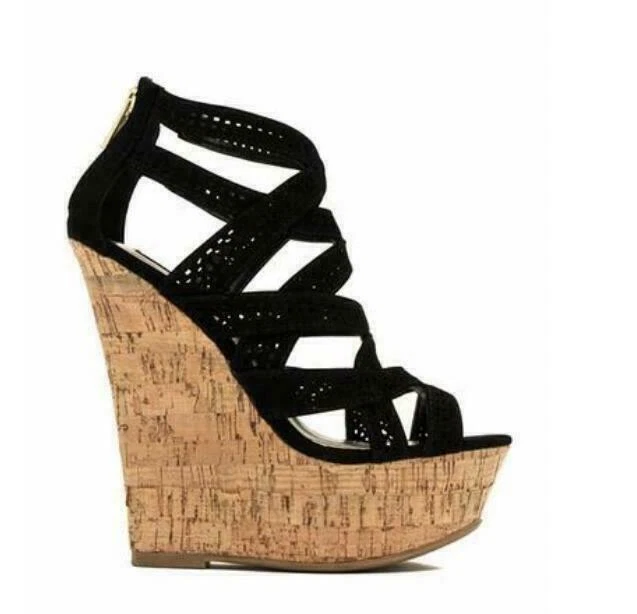 Sandalias para mujer Roma plataforma hueca zapatos tacón de cuña alta punta abierta 46 47 Foto 3 de 4