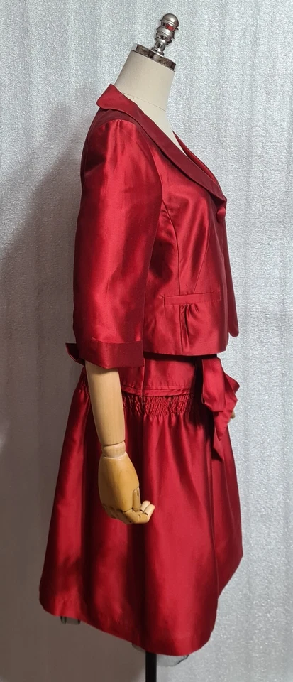 LAUREL РЕДКАЯ удивительный эксклюзивный красный одна кнопка куртка 38/юбка 34 хлопок/шелк - Изображение 4 из 4