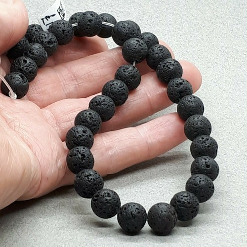 Black tectite (lava) l0mm round beads, 34cms long, 34 beads. - Picture 2 of 5
