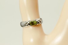925 Sterling Silver Marquise Light Green Stone Band Size 6 Ring 3.9g RIN9113 