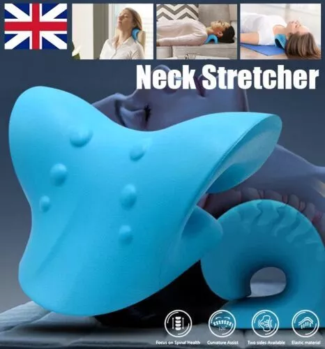 Neck Traction Pillow Cloud Shape Neck Stretcher Cervical Pain Relief Relax  -Blue