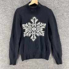 Bonnie And Bill Sweater Pullover Women L Large Black Snowflake Print Knit Wool