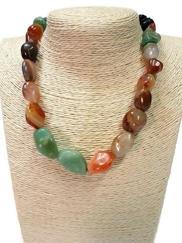 🚨Vintage Necklace Natural Agate Precious Polished Gem Stone Aventurine Bead 16" - Picture 5 of 17