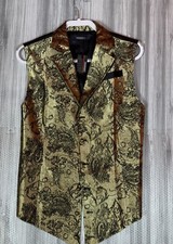HISDERN Vest Men  s Small Gold Paisley Victorian Steampunk Gothic New With Tags
