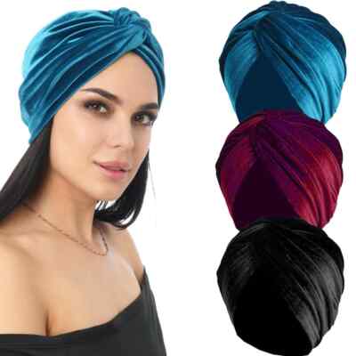 Velvet Turban Hat Soft Stretch Warm Cross Twist Cap Muslim Head Winter Elegant