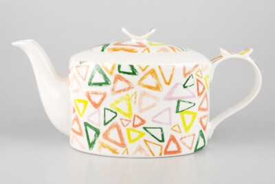 JAMESON&TAILOR Designer-Teekanne, Dekor Bunte Dreiecke, Brillantporzellan, 1,3l