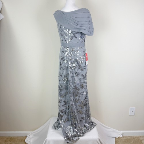 JJ's House Sheath Off the Shoulder Floor Length Evening Dress Silver Size 8, New - Picture 10 of 13