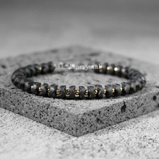 Stylish Black Hematite Beaded Healing Energy Silver Clasp Hiphop Men's Bracelet