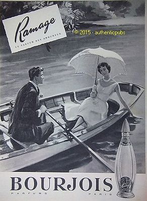 REKLAME BOURJOIS RAMAGE PARFUM DES AMOUREUX BARQUE VON 1958 FRANZÖSISCHE ANZEIGE VINTAGE