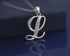 Initial Letter L Pendant 18" Chain 14K White Gold Plated Tester Pass Moissanite
