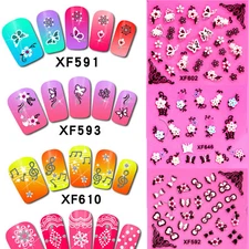 Nail Art 3D Gold Flowers White Stickers Butterfly Stones Design Decoration Tips