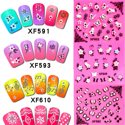 Nail Art 3D Gold Flowers White Stickers Butterfly Stones Design Decoration Tips