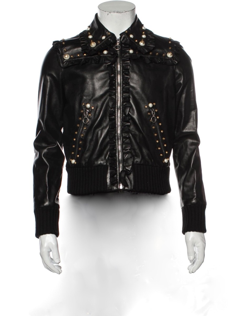 Gucci Lamb Leather Moto Jacket embellished with pearls and Gucci Lamb Leather Moto Jacket embellished with pearls and