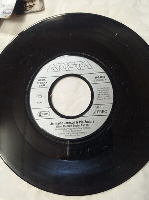 JERMAINE JACKSON & PIA ZADORA 45T SCHEIBE '' WHEN THE RAIN BEGINS TO FALL ''