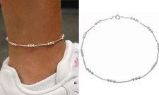 Italian 925 Solid Sterling Diamond Cut Triple Bead Anklet Chain 9" or 10" Italy