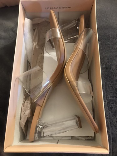 BCBG Georgie Sandal Nude Leather Heels w/ Clear Vinyl Strap & Clear Heel Sz 11 - Picture 5 of 5