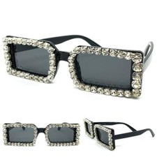 Classy Elegant Retro Modern Funky Bling SUNGLASSES Black Frame Large Rhinestones