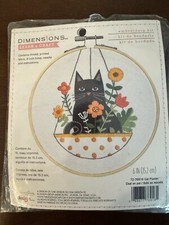 Adorable Cat/Flowers Embroidery Kit With Hoop. NEW