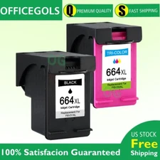 2Pk 664XL Ink Cartridge w/New Chip for HP Deskjet 1115 2135 2138 3635 4675 4676