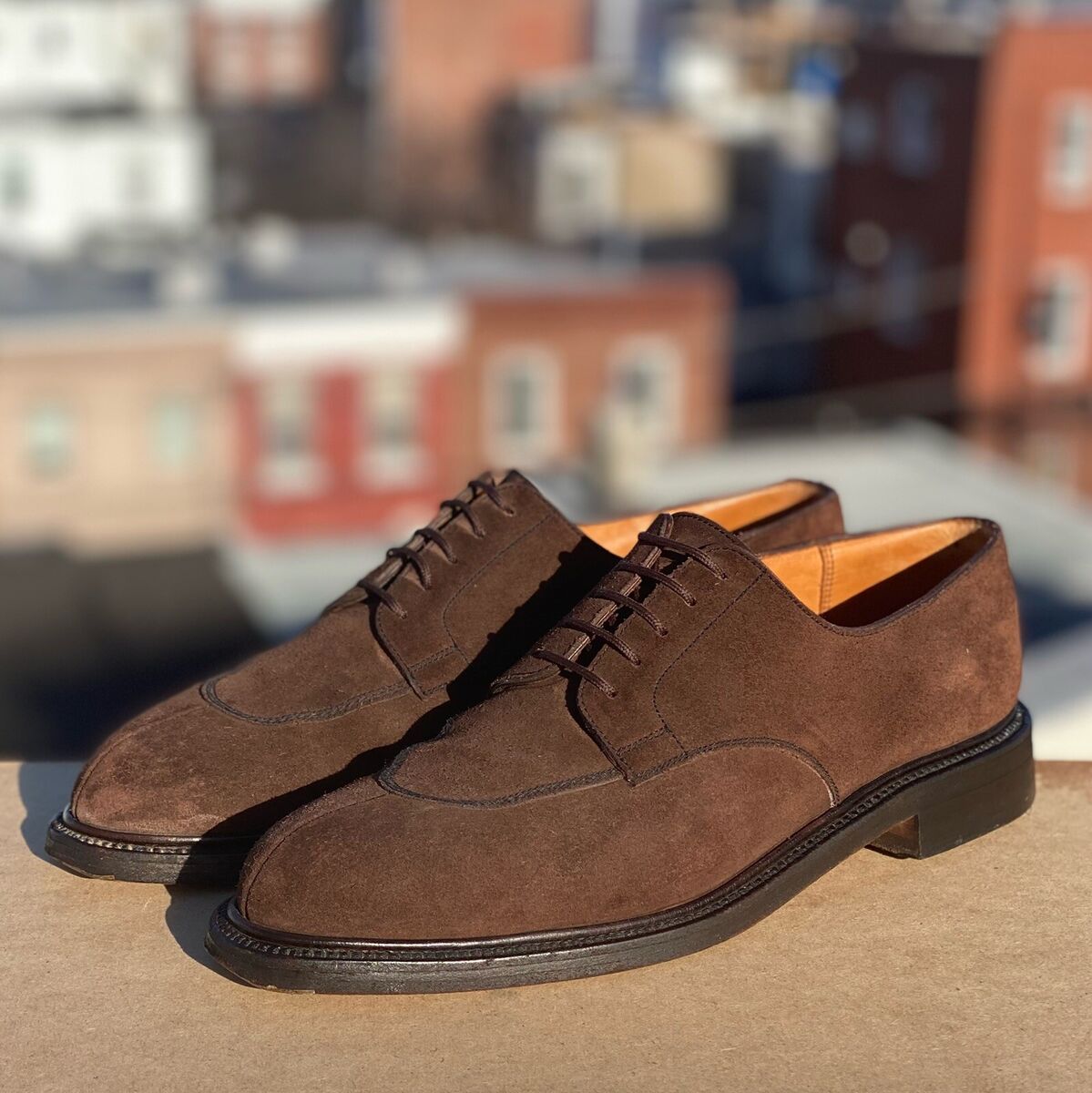J.M. Weston 598-22 Half Hunt Brown Suede Derby Dress Shoe J.M. Weston 598-22 Half Hunt Brown Suede Derby Dress Shoe