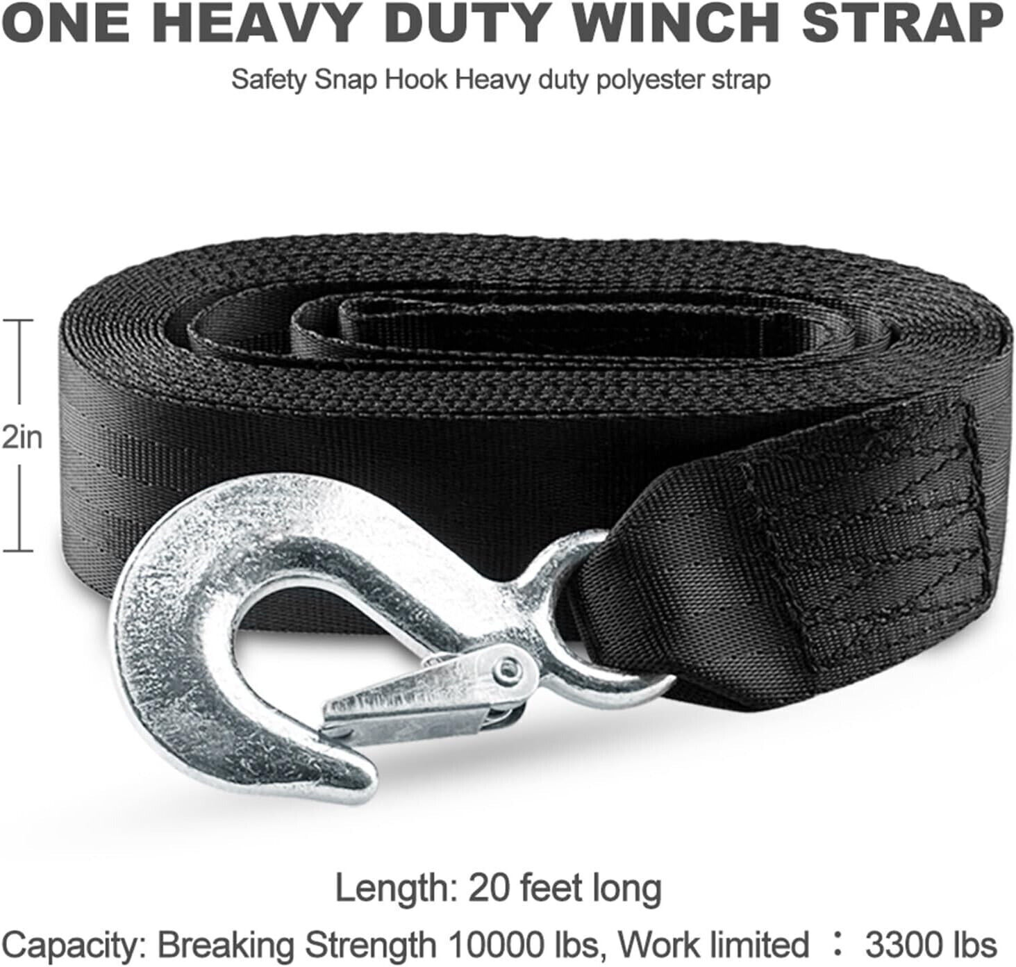 DELUXE BOAT TRAILER REPLACEMENT WINCH STRAP 10000LB 2"x20' WITH SNAP HOOK ;