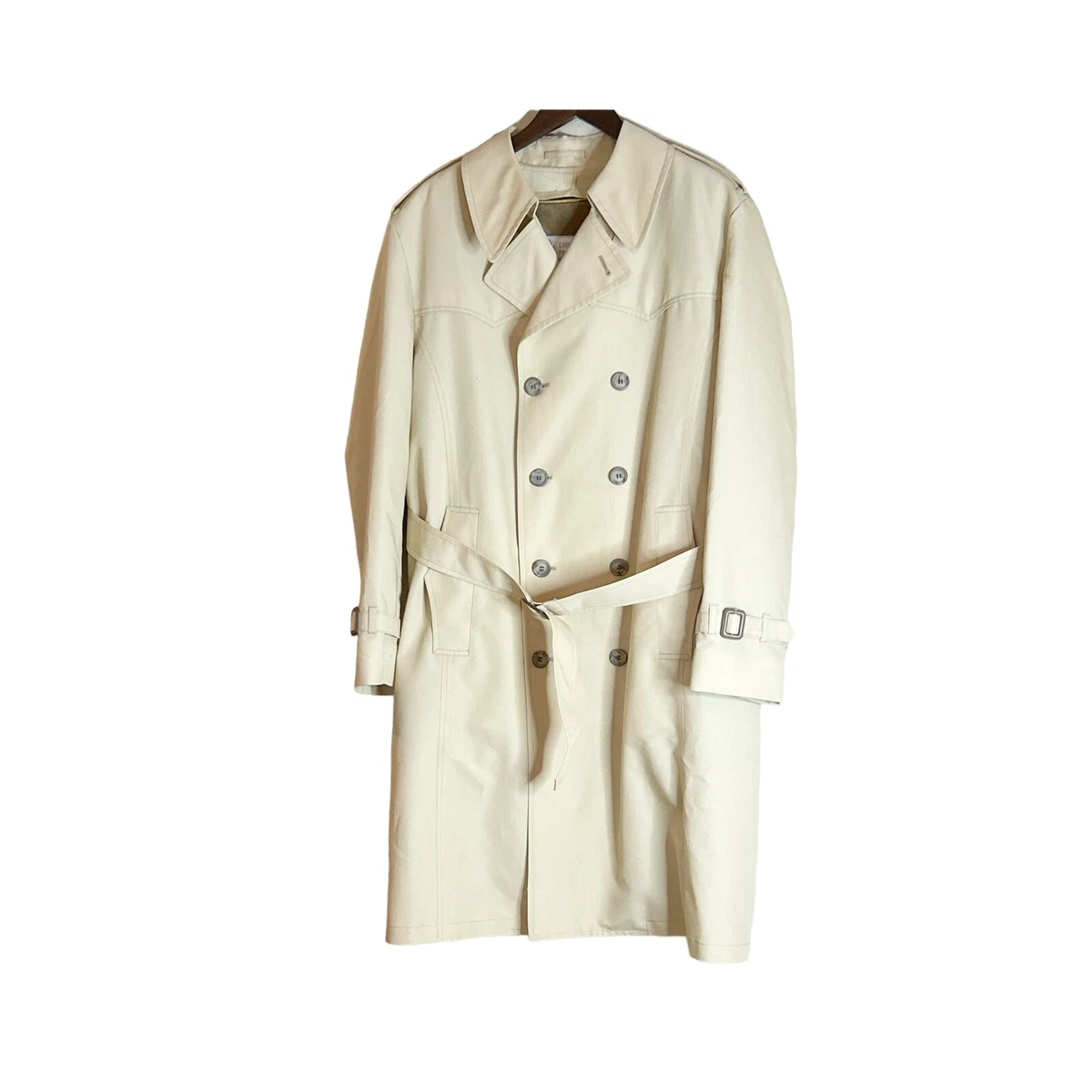 London Fog Maincoats Men s Long Tan Trench Coat Size 42 R Removable Liner Belt