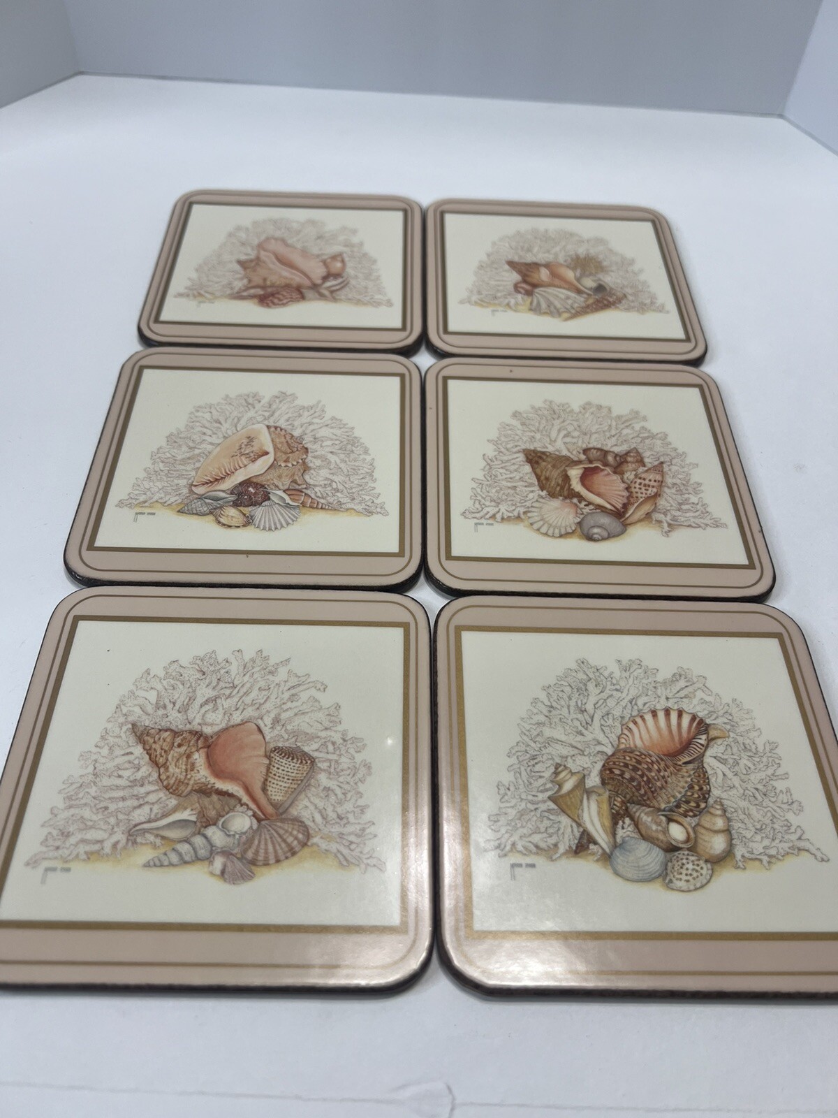 Pimpernel Coasters Shells Coral Beach Sea Pink Set/ 6 Deluxe Finish In