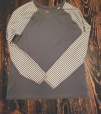 LL Bean Women's Rash Guard Sun Shirt UPF Long Sleeve Medium Crew Neck Gray  White