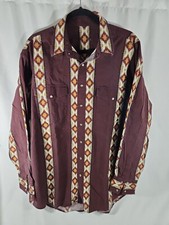 VTG Wrangler Aztec Native Western All Over Print Shirt Pearl Snap Size XL