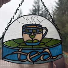 Stained Glass Window Hanging Decorative Medium Panel TEA Handcrafted