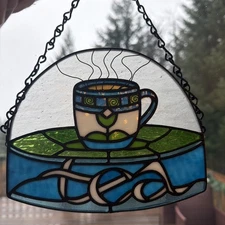 Stained Glass Window Hanging Decorative Medium Panel TEA Handcrafted