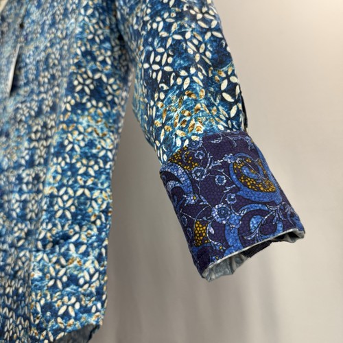 Camicia Robert Graham con bottoni uomo grande arte moderna floreale vibrante polsino infradito LS - Foto 6 di 14