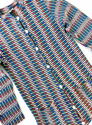 60s Mod Colorful Textured Jacquard Cotton Knit Longsleeve Top Psychedelic